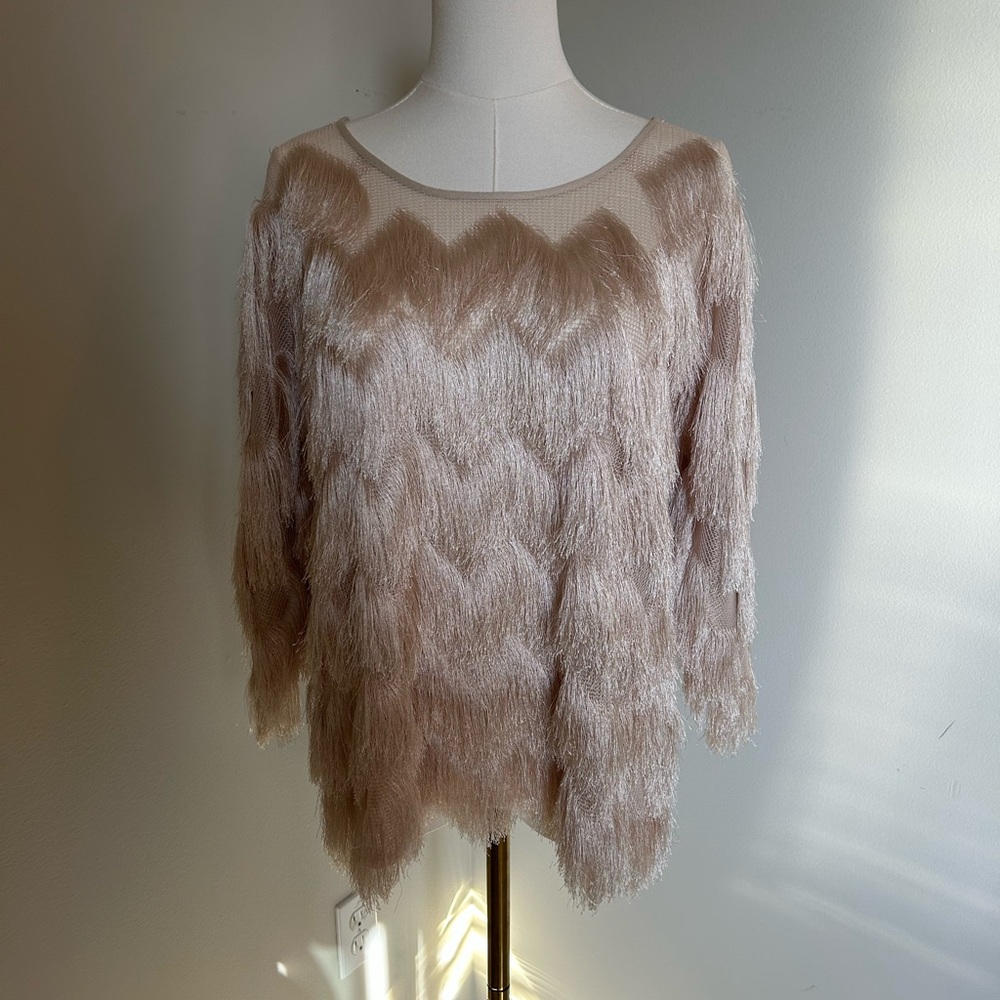 Ella Moss Fun Fringe Elegant Cream Blouse